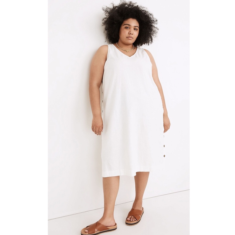 Madewell White Linen-Blend V-Neck Shift Dress 1X